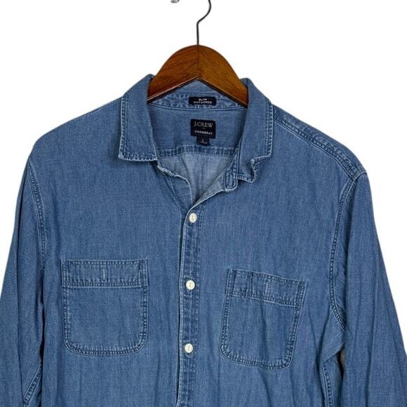 J. Crew Mens Slim Untucked Chambray Long Sleeve Denim Button Down Shirt L Blue - Picture 2 of 16